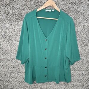 Susan Graver Cardigan Womens Plus 3X Green Liquid Knit Button Lightweight Ladies